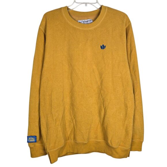 Dutch Bros Crew Neck Sweatshirt Sz L Unisex Embroidered Patch Mustard Yellow - Picture 1 of 4